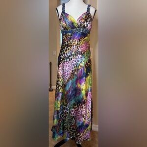 Xscape Beaded Satin Leopard Print Prom Dress - 10 - Multicolored - Used